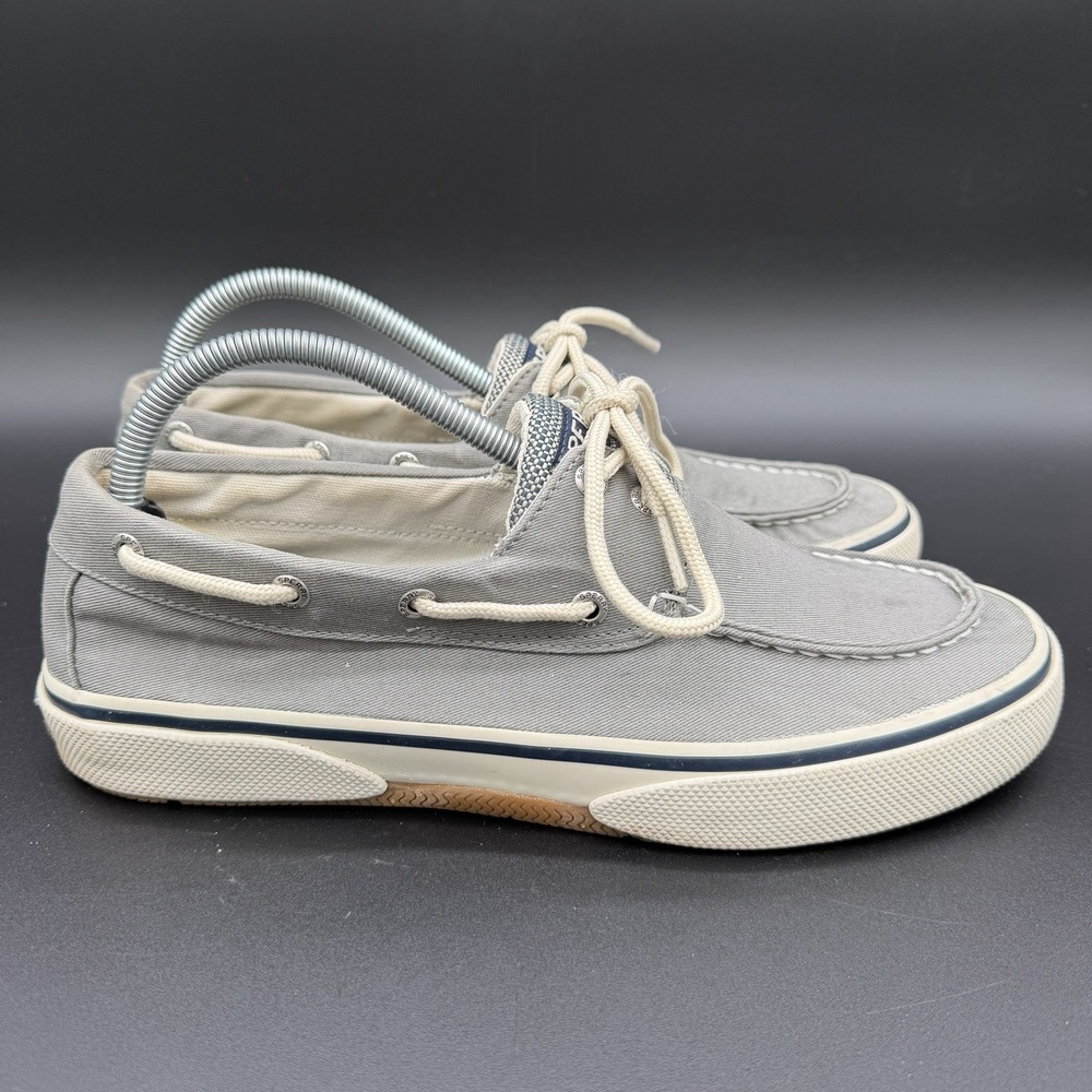 Sperry Top Sider Boat Shoes Men's Size 9 M Gray Halyard Canvas Lace‎ Up